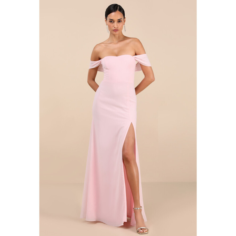 Lulus Magical Magnetism Light Pink Off-the-shoulder Maxi Dress - Size S